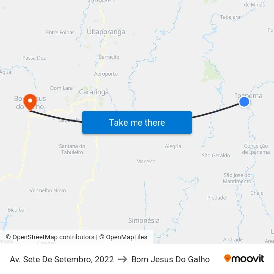 Av. Sete De Setembro, 2022 to Bom Jesus Do Galho map