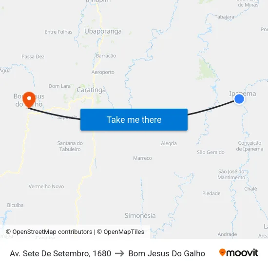 Av. Sete De Setembro, 1680 to Bom Jesus Do Galho map