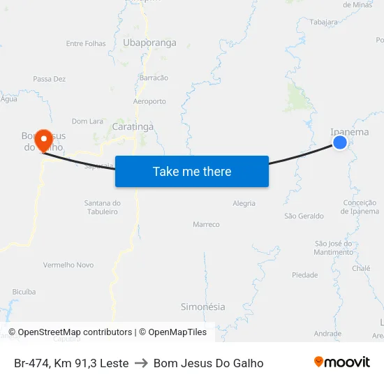 Br-474, Km 91,3 Leste to Bom Jesus Do Galho map