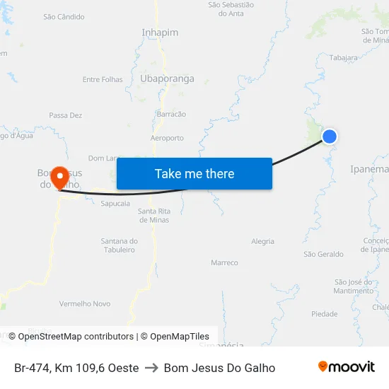 Br-474, Km 109,6 Oeste to Bom Jesus Do Galho map