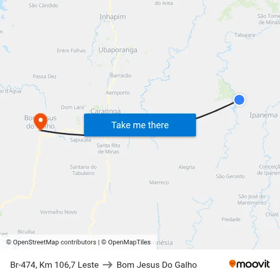 Br-474, Km 106,7 Leste to Bom Jesus Do Galho map