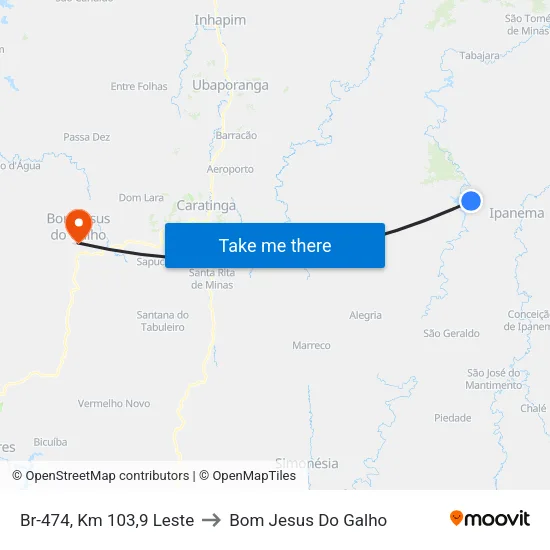Br-474, Km 103,9 Leste to Bom Jesus Do Galho map