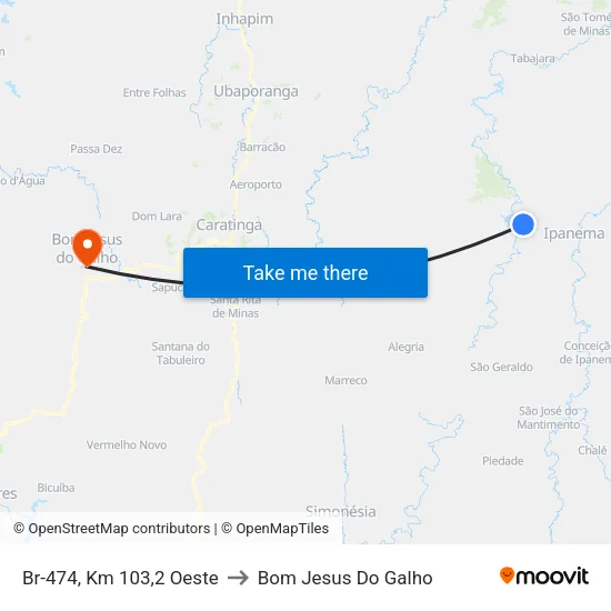 Br-474, Km 103,2 Oeste to Bom Jesus Do Galho map