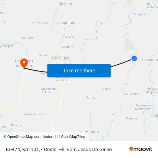 Br-474, Km 101,7 Oeste to Bom Jesus Do Galho map