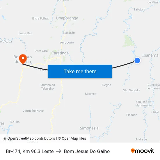 Br-474, Km 96,3 Leste to Bom Jesus Do Galho map