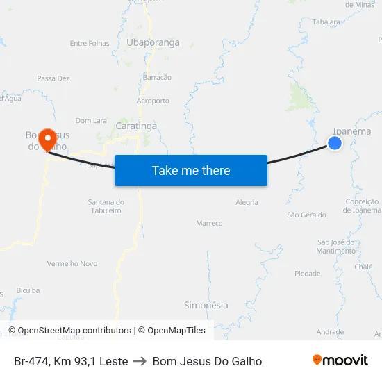 Br-474, Km 93,1 Leste to Bom Jesus Do Galho map