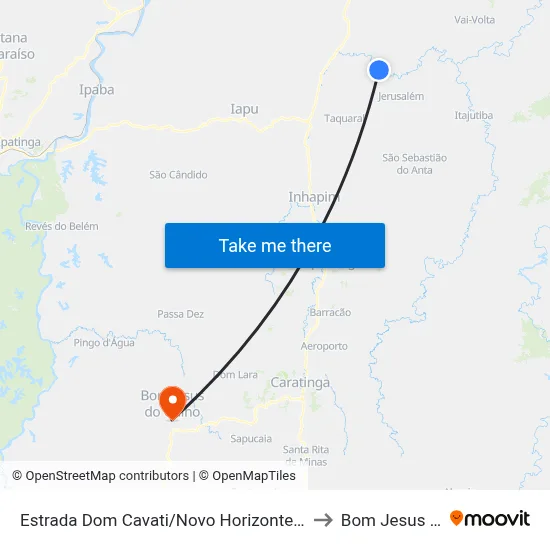 Estrada Dom Cavati/Novo Horizonte, Leste | Vargem Alegre to Bom Jesus Do Galho map