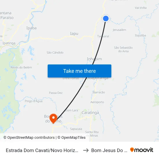Estrada Dom Cavati/Novo Horizonte, Oeste to Bom Jesus Do Galho map