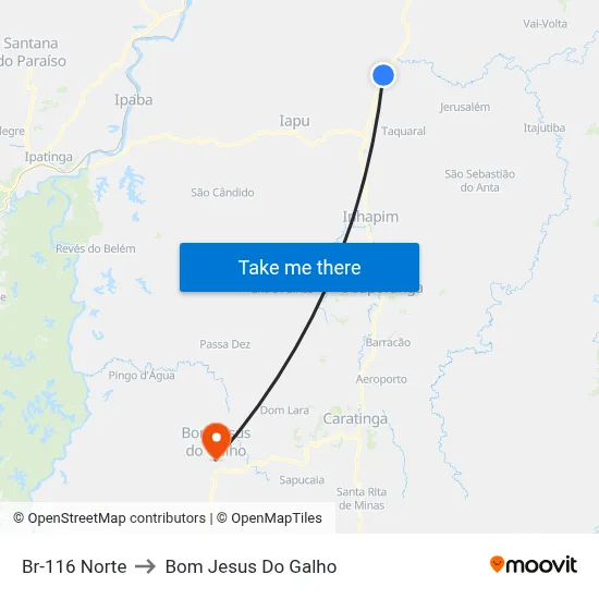 Br-116 Norte to Bom Jesus Do Galho map