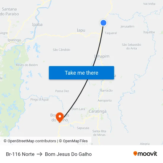 Br-116 Norte to Bom Jesus Do Galho map