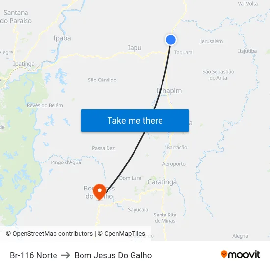 Br-116 Norte to Bom Jesus Do Galho map
