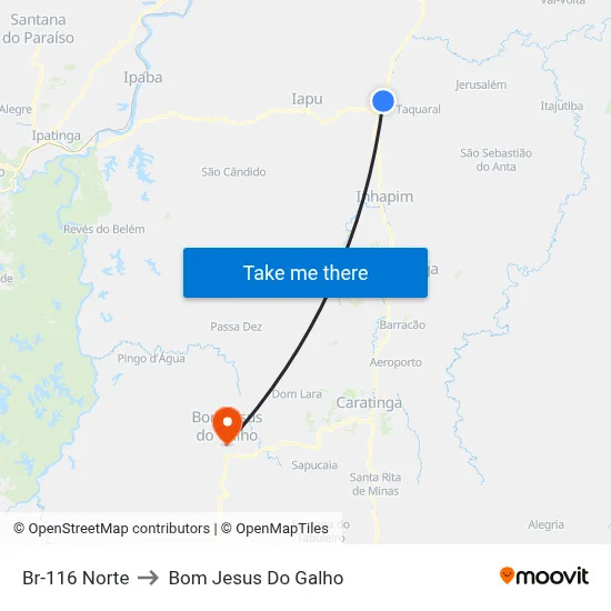 Br-116 Norte to Bom Jesus Do Galho map