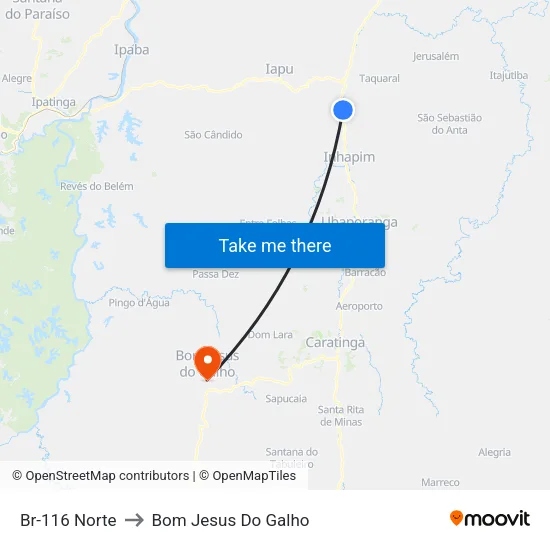 Br-116 Norte to Bom Jesus Do Galho map