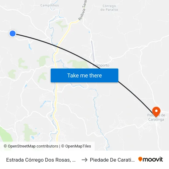 Estrada Córrego Dos Rosas, Oeste to Piedade De Caratinga map