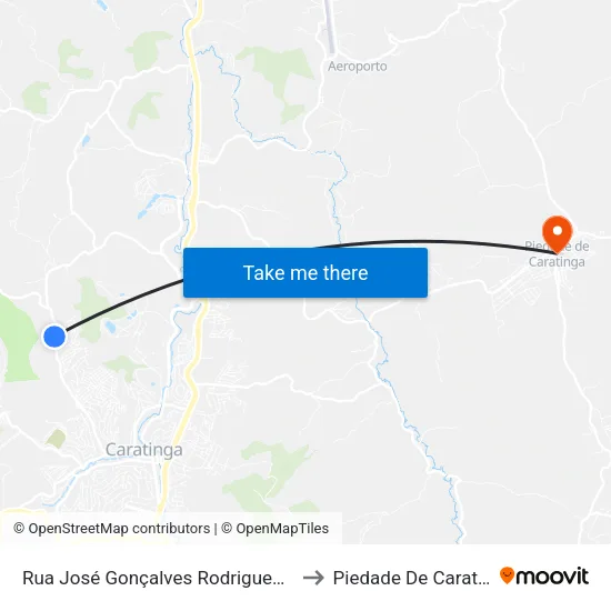 Rua José Gonçalves Rodrigues, 2300 to Piedade De Caratinga map
