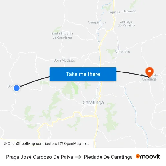 Praça José Cardoso De Paiva to Piedade De Caratinga map