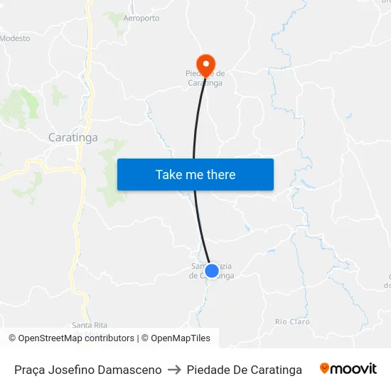 Praça Josefino Damasceno to Piedade De Caratinga map