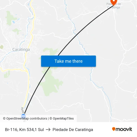 Br-116, Km 534,1 Sul to Piedade De Caratinga map