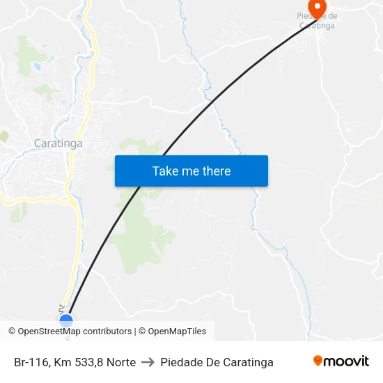 Br-116, Km 533,8 Norte to Piedade De Caratinga map