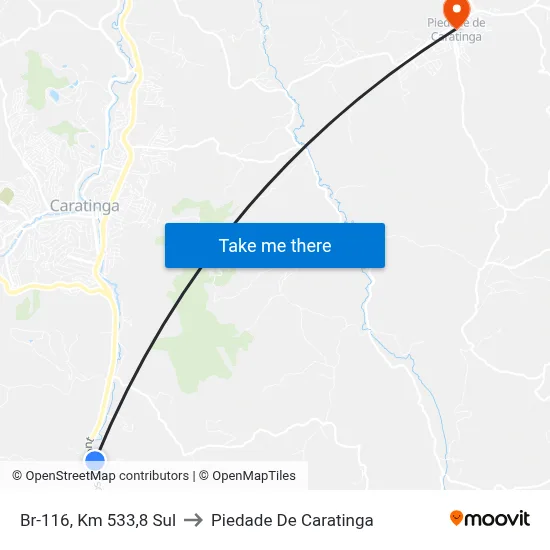 Br-116, Km 533,8 Sul to Piedade De Caratinga map