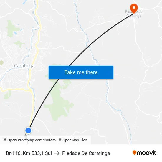 Br-116, Km 533,1 Sul to Piedade De Caratinga map