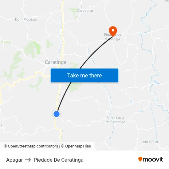 Apagar to Piedade De Caratinga map