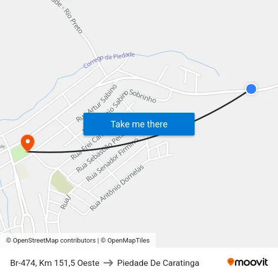 Br-474, Km 151,5 Oeste to Piedade De Caratinga map