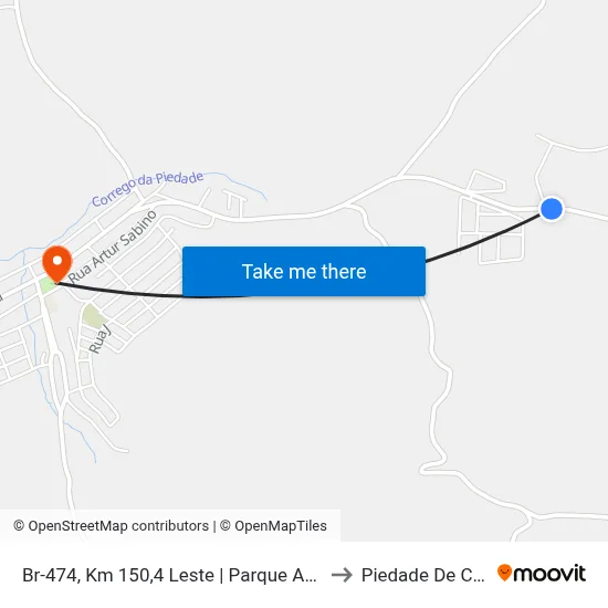 Br-474, Km 150,4 Leste | Parque Aquático Dornelas to Piedade De Caratinga map