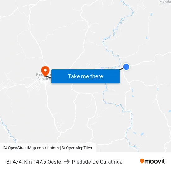 Br-474, Km 147,5 Oeste to Piedade De Caratinga map