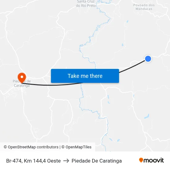 Br-474, Km 144,4 Oeste to Piedade De Caratinga map