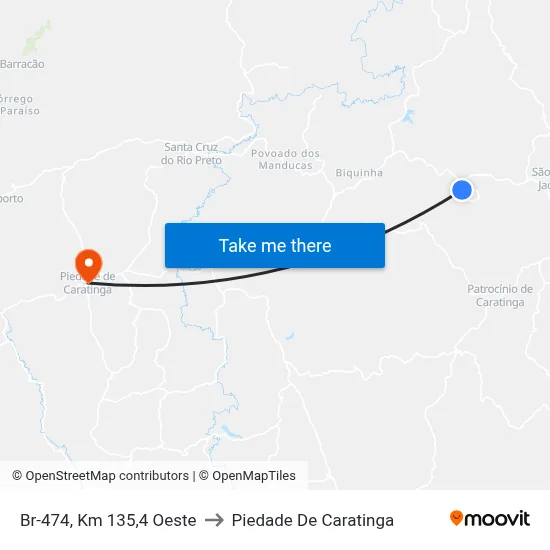 Br-474, Km 135,4 Oeste to Piedade De Caratinga map