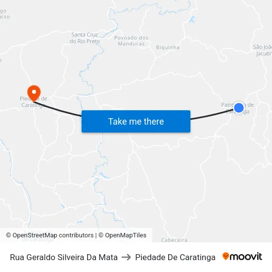 Rua Geraldo Silveira Da Mata to Piedade De Caratinga map
