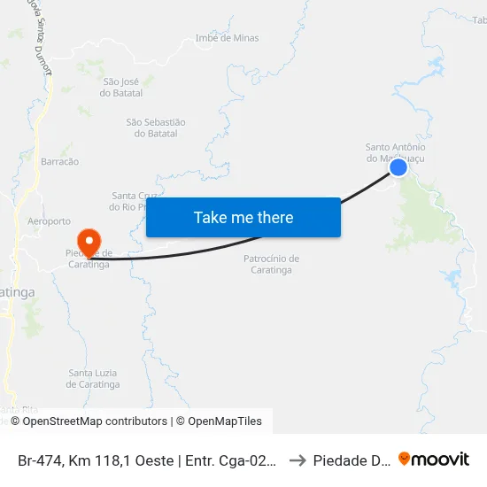Br-474, Km 118,1 Oeste | Entr. Cga-025 Para Santo Antônio Do Manhuaçu to Piedade De Caratinga map