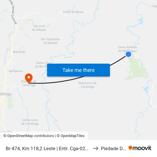 Br-474, Km 118,2 Leste | Entr. Cga-025 Para Santo Antônio Do Manhuaçu to Piedade De Caratinga map