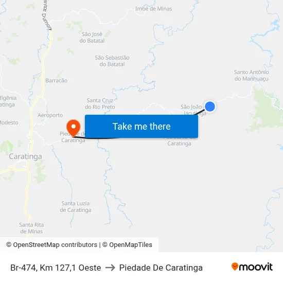 Br-474, Km 127,1 Oeste to Piedade De Caratinga map