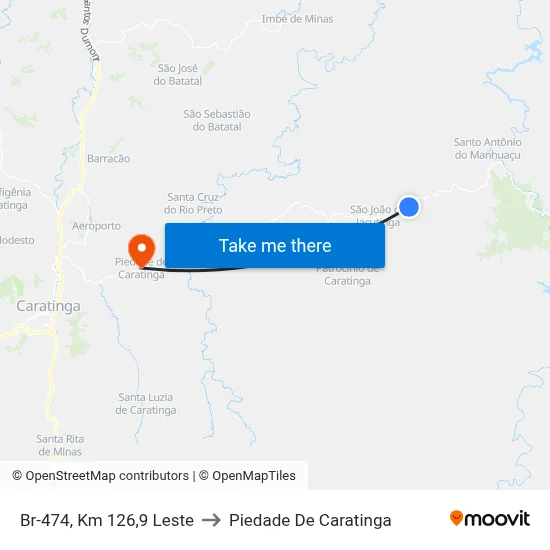 Br-474, Km 126,9 Leste to Piedade De Caratinga map