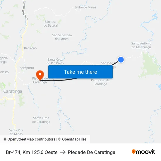 Br-474, Km 125,6 Oeste to Piedade De Caratinga map