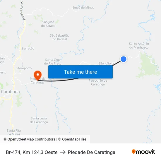 Br-474, Km 124,3 Oeste to Piedade De Caratinga map