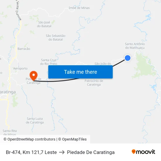 Br-474, Km 121,7 Leste to Piedade De Caratinga map
