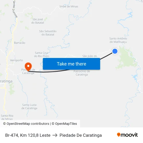 Br-474, Km 120,8 Leste to Piedade De Caratinga map