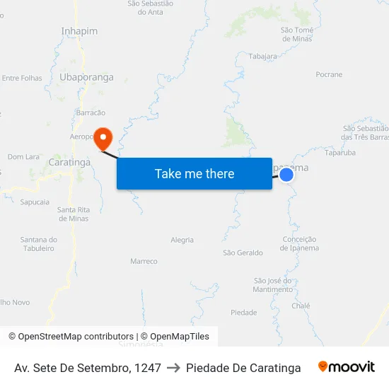 Av. Sete De Setembro, 1247 to Piedade De Caratinga map