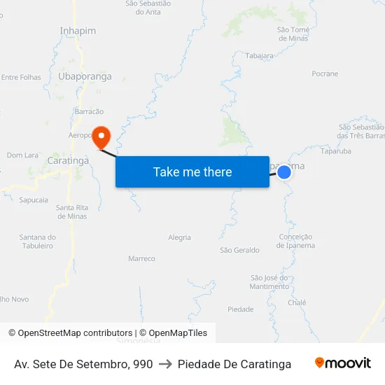Av. Sete De Setembro, 990 to Piedade De Caratinga map