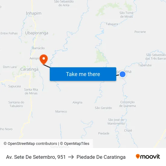 Av. Sete De Setembro, 951 to Piedade De Caratinga map