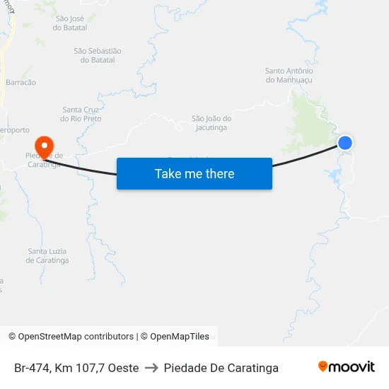 Br-474, Km 107,7 Oeste to Piedade De Caratinga map