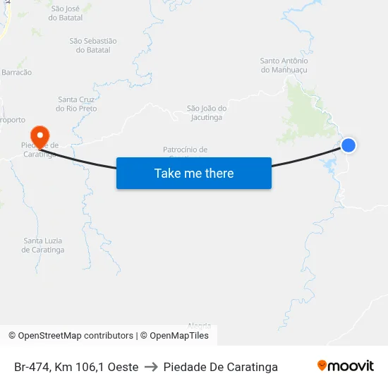 Br-474, Km 106,1 Oeste to Piedade De Caratinga map
