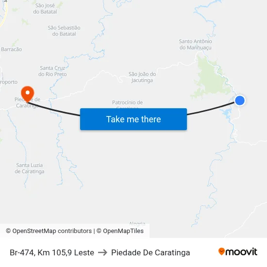 Br-474, Km 105,9 Leste to Piedade De Caratinga map