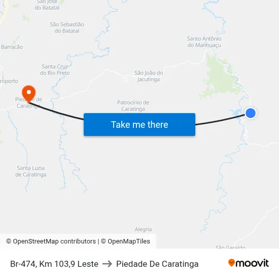 Br-474, Km 103,9 Leste to Piedade De Caratinga map