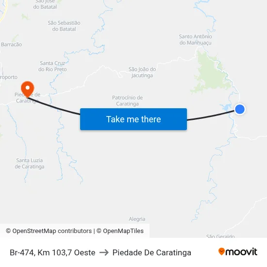 Br-474, Km 103,7 Oeste to Piedade De Caratinga map