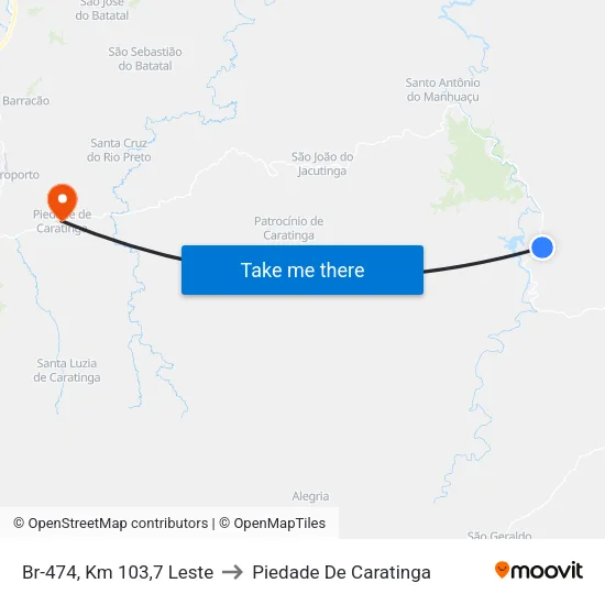 Br-474, Km 103,7 Leste to Piedade De Caratinga map