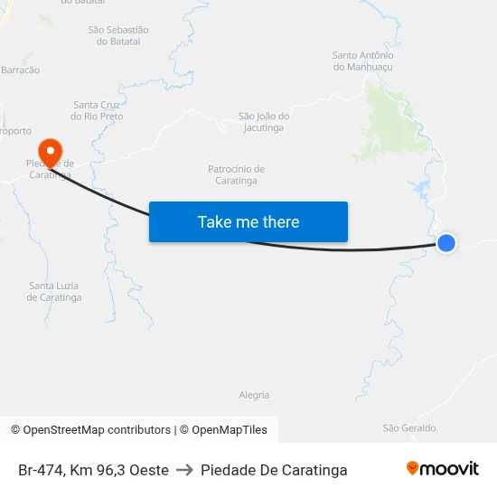 Br-474, Km 96,3 Oeste to Piedade De Caratinga map